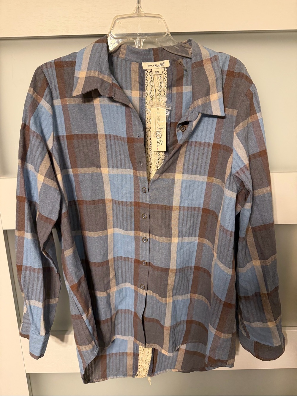Simply Noelle Light Blue and Brown Plaid Button-Down Shirt